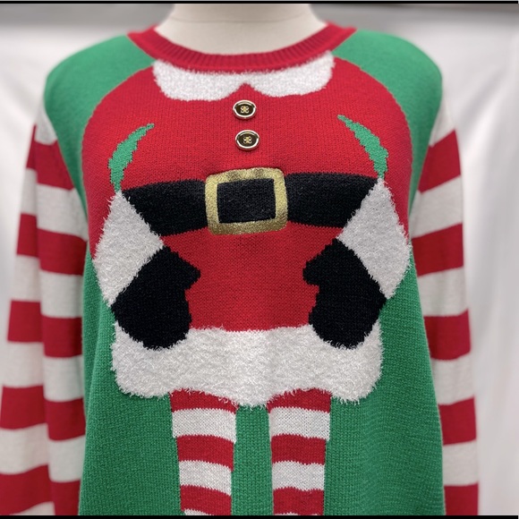 To Be Jolly Mrs. Elf Women’s Crewneck Christmas Sweater Sz Large - Picture 3 of 8